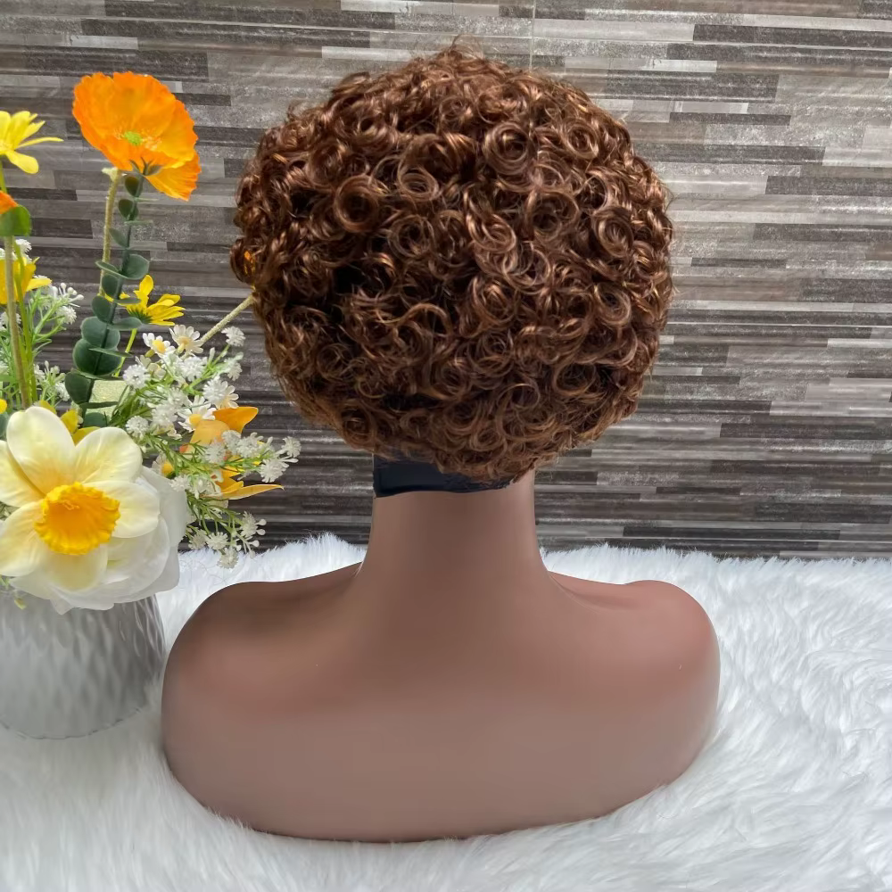 Perruque bouclée coupe lutin avec bandeau de cheveux humains colorés pour femmes