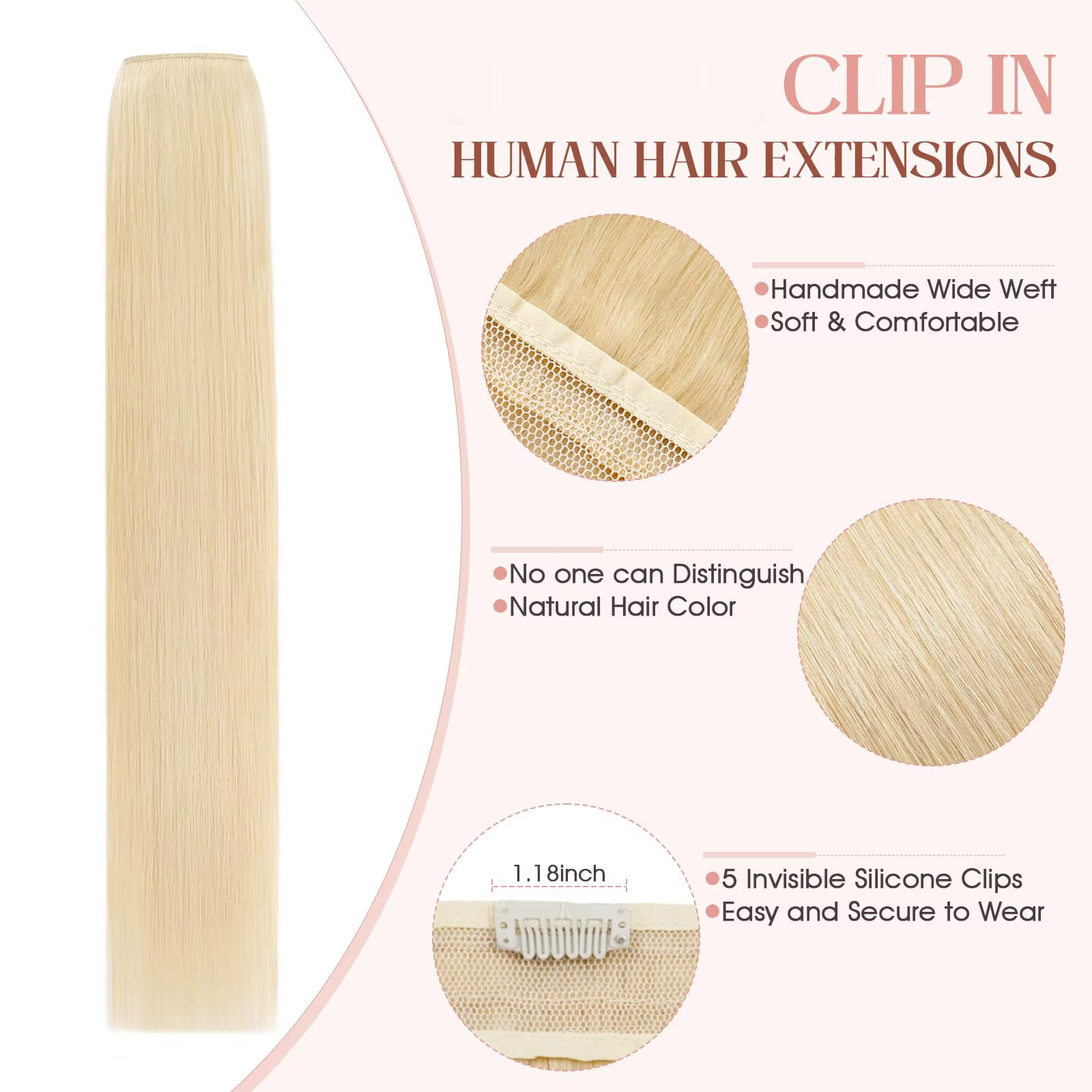 Extensions de cheveux naturels à clipser