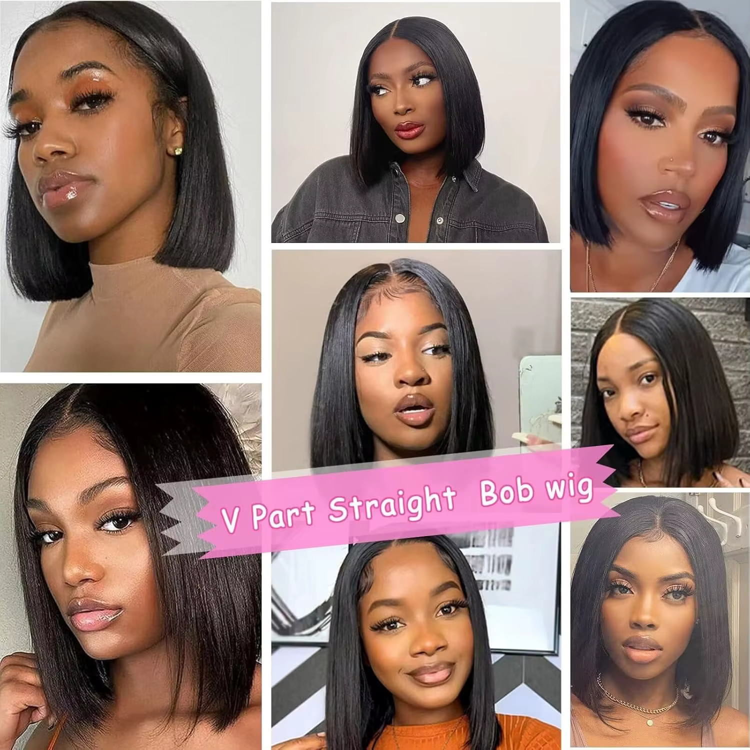 V partie perruque cheveux humains pour femmes court Bob droite sans colle brésilien Remy Bob pince en demi