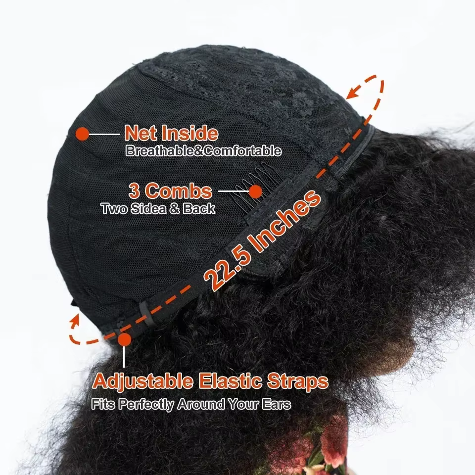 Perruque courte bouclée afro kinky en cheveux humains péruviens 100% naturels