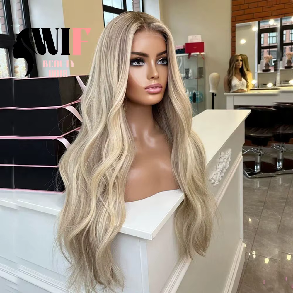 WIF corps ondulé Ombre Blonde perruque de dentelle synthétique longue ondulée naissance des cheveux naturelle racine