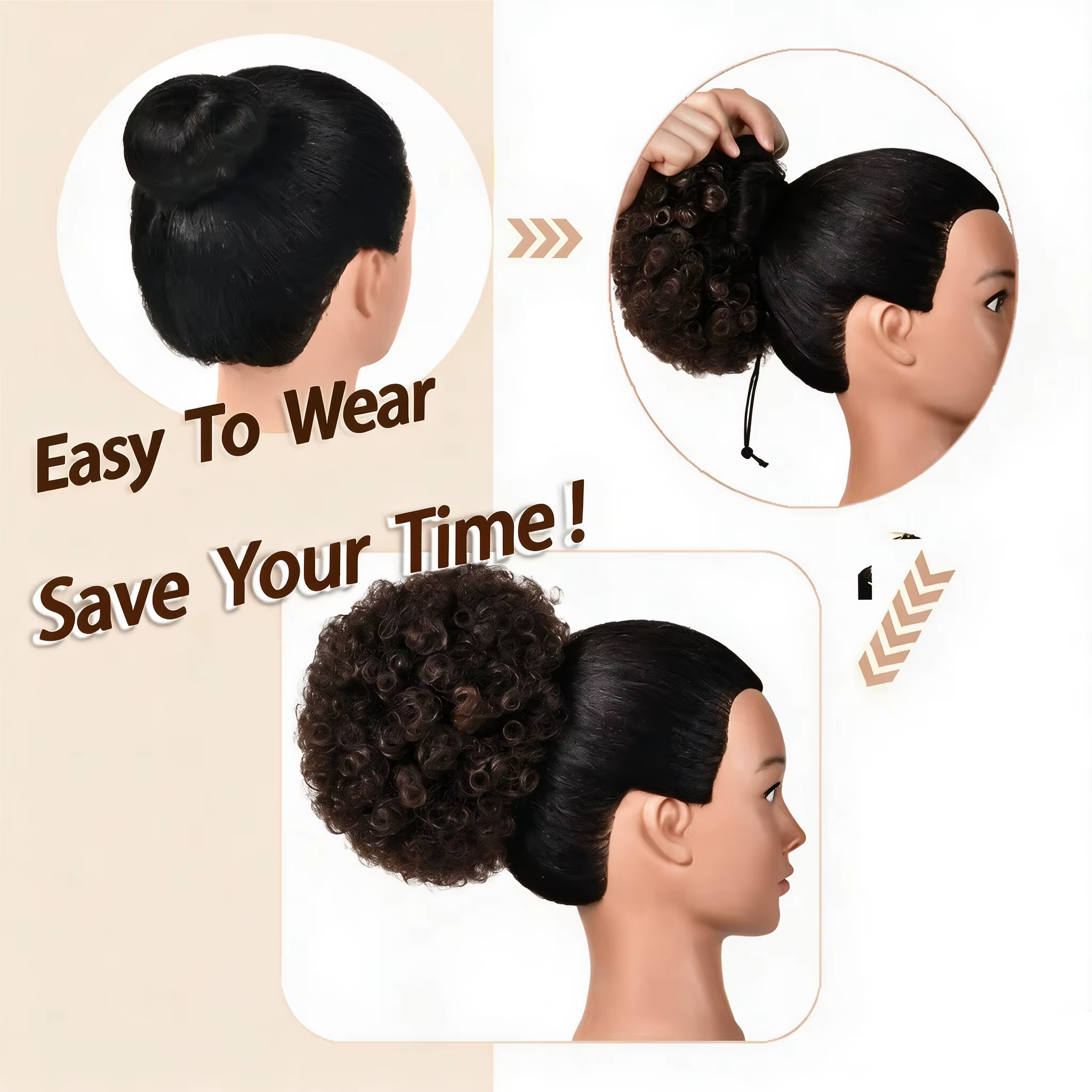 Chignon afro bouclé, queue de cheval synthétique courte et crépue pour femme, extensions de chignon afro bouclé avec cordon de serrage