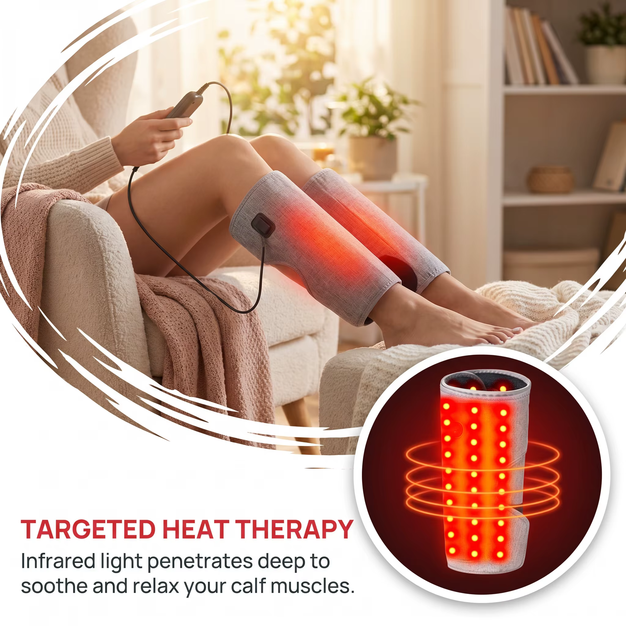 90 perles de lumière rouge, coussin chauffant pour mollets, masseur pour mollets, coussin à compresse chaude, 3 modes de réglage, idéal pour la relaxation des muscles du mollet et le confort des artic