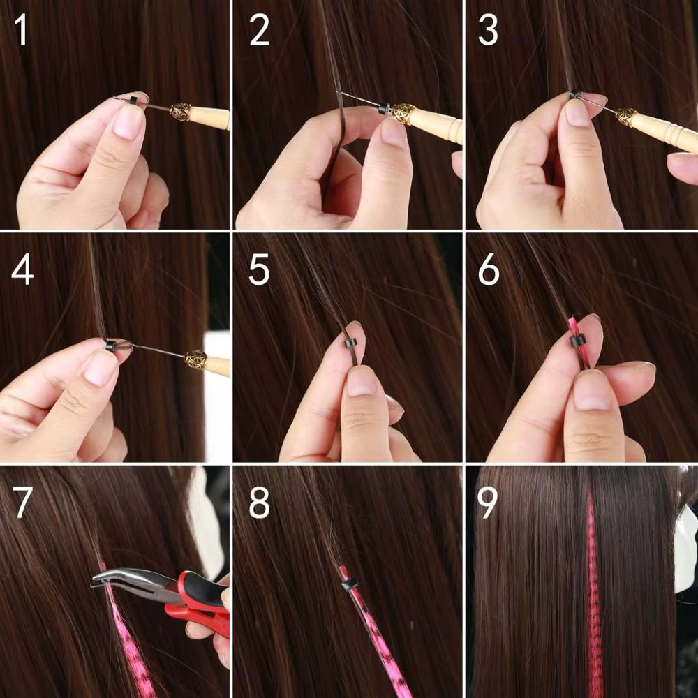Extensions de cheveux en plumes synthétiques 16 pouces 50 brins/paquet