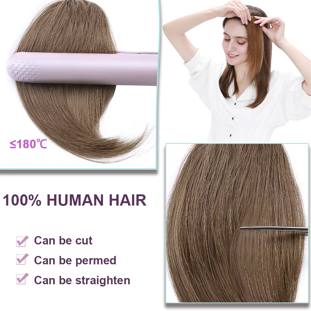 Extensions de Cheveux 100% Naturels avec Frange Latérale Ondulée