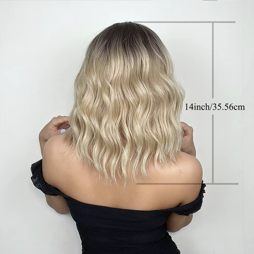 Perruque Bob Blonde 14 pouces avec frange pour femmes