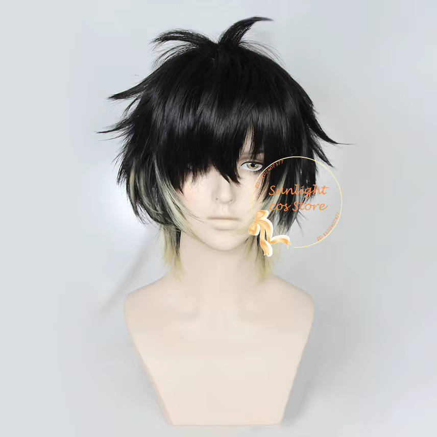 Perruque de Cosplay Anime Towa courte noire jaune