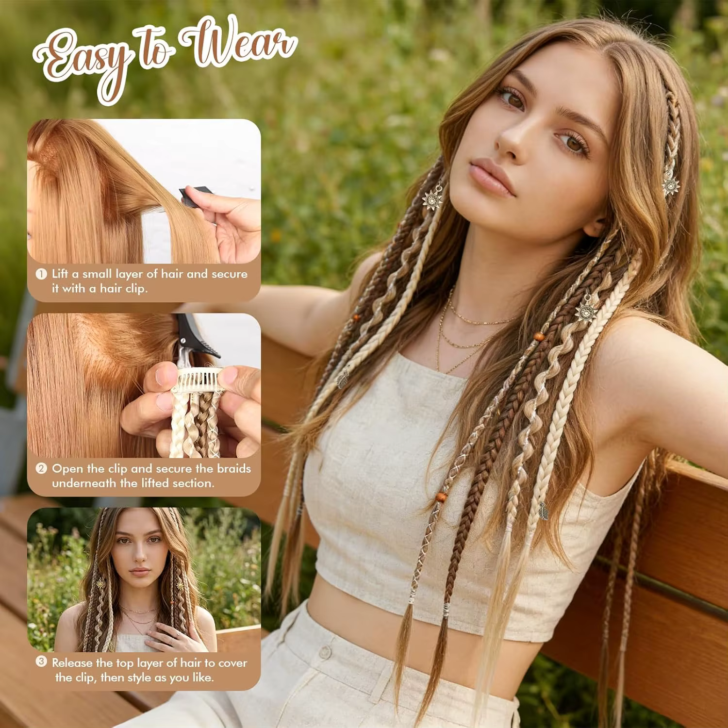 Extensions de cheveux tressés à clipser