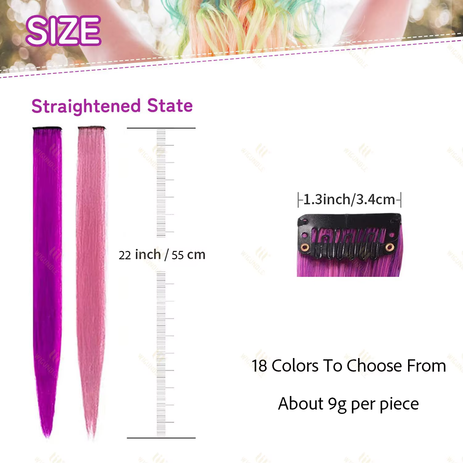 Extensions de cheveux synthétiques à clips de 22 pouces