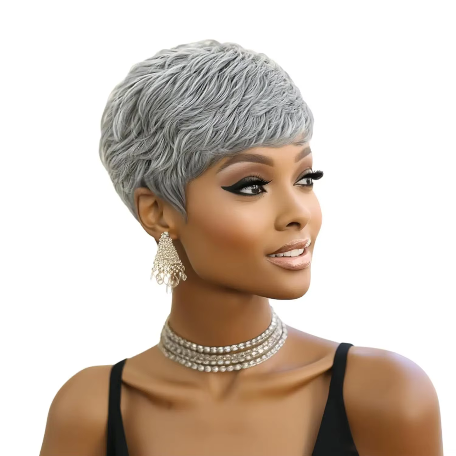 Perruque courte grise style pixie