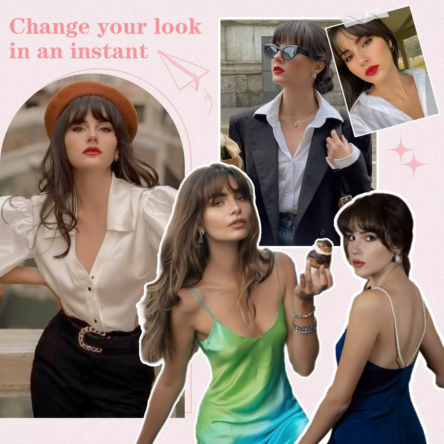 Frange de cheveux 100% humains marron pour femmes