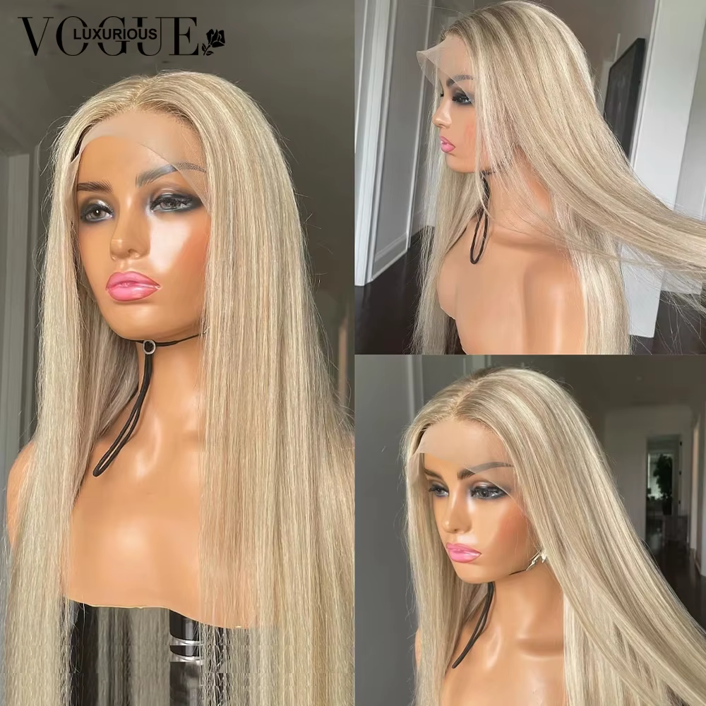 LUX VOGUE mettre en évidence la poussière mat or Balayage couleur perruque élégante droite 100% vierge cheveux