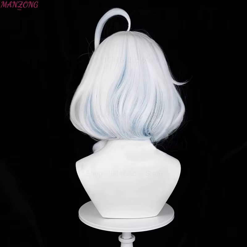 Furina perruque courte Focalors Cosplay perruque courte argent blanc bleu perruque Cosplay Anime Cosplay perruques résistant à la chaleur synthétique + bonnet de perruque