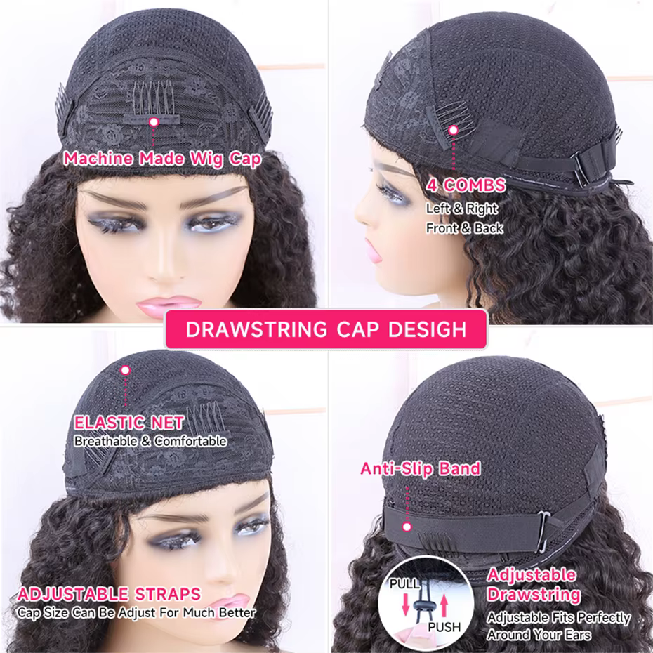Perruque mi-tête bouclée crépue en cheveux humains pour femmes