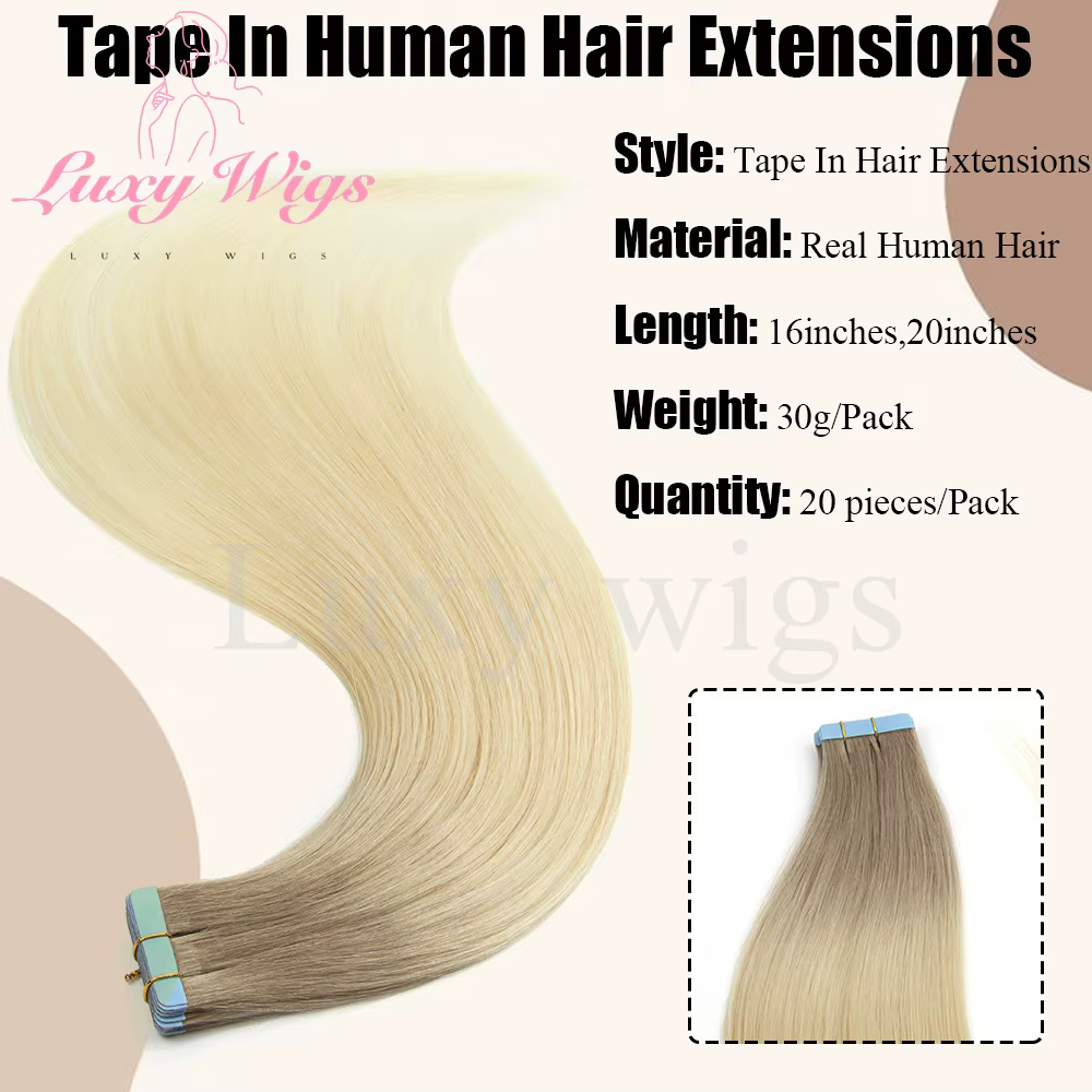 Mèches Blonde bande dans les Extensions de cheveux cheveux humains droite noir blond sans couture PU peau trame bande dans les Extensions de cheveux 20 pièces