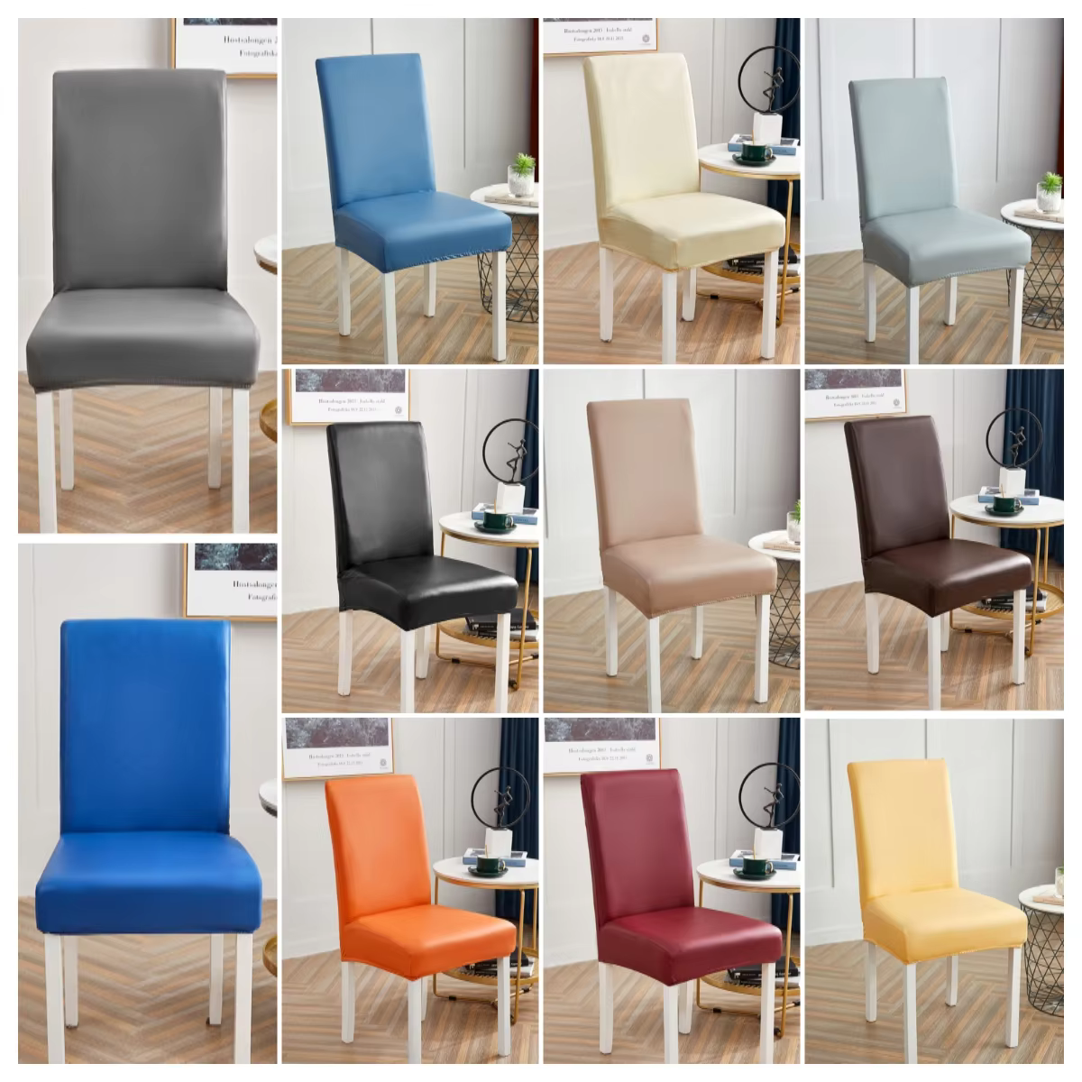 Housse de chaise extensible en simili cuir imperméable, housse de chaise de salle à manger multicolore pour cuisine et Restaurant