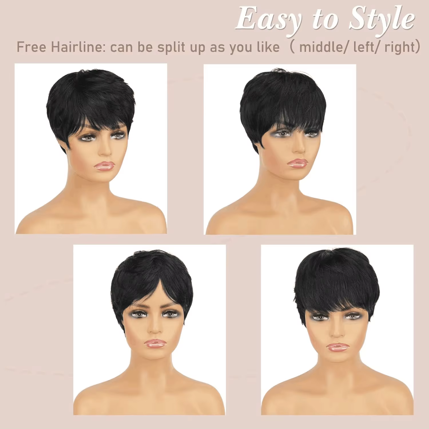 Perruque coupe pixie, perruque synthétique