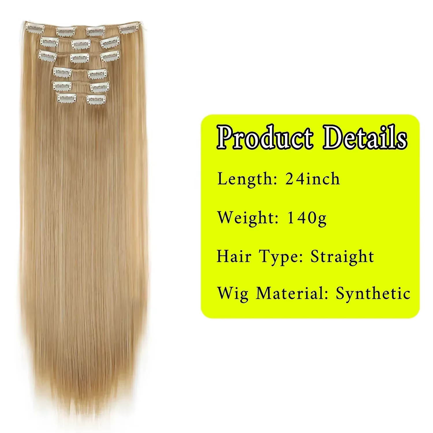 Extensions de cheveux noirs 24 "/60 cm 6 pièces/ensemble femmes longue ligne droite synthétique pleine tête pince 16