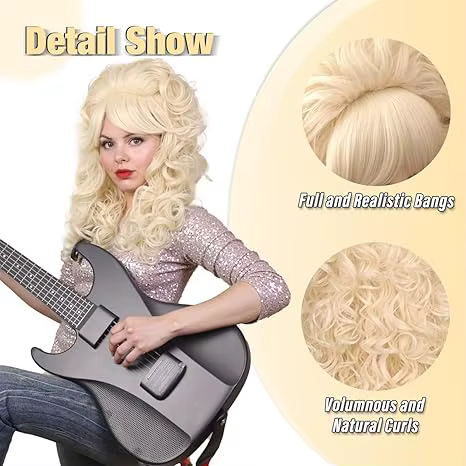 Perruque de Cosplay synthétique longue bouclée Vintage des années 80 avec frange pour femmes