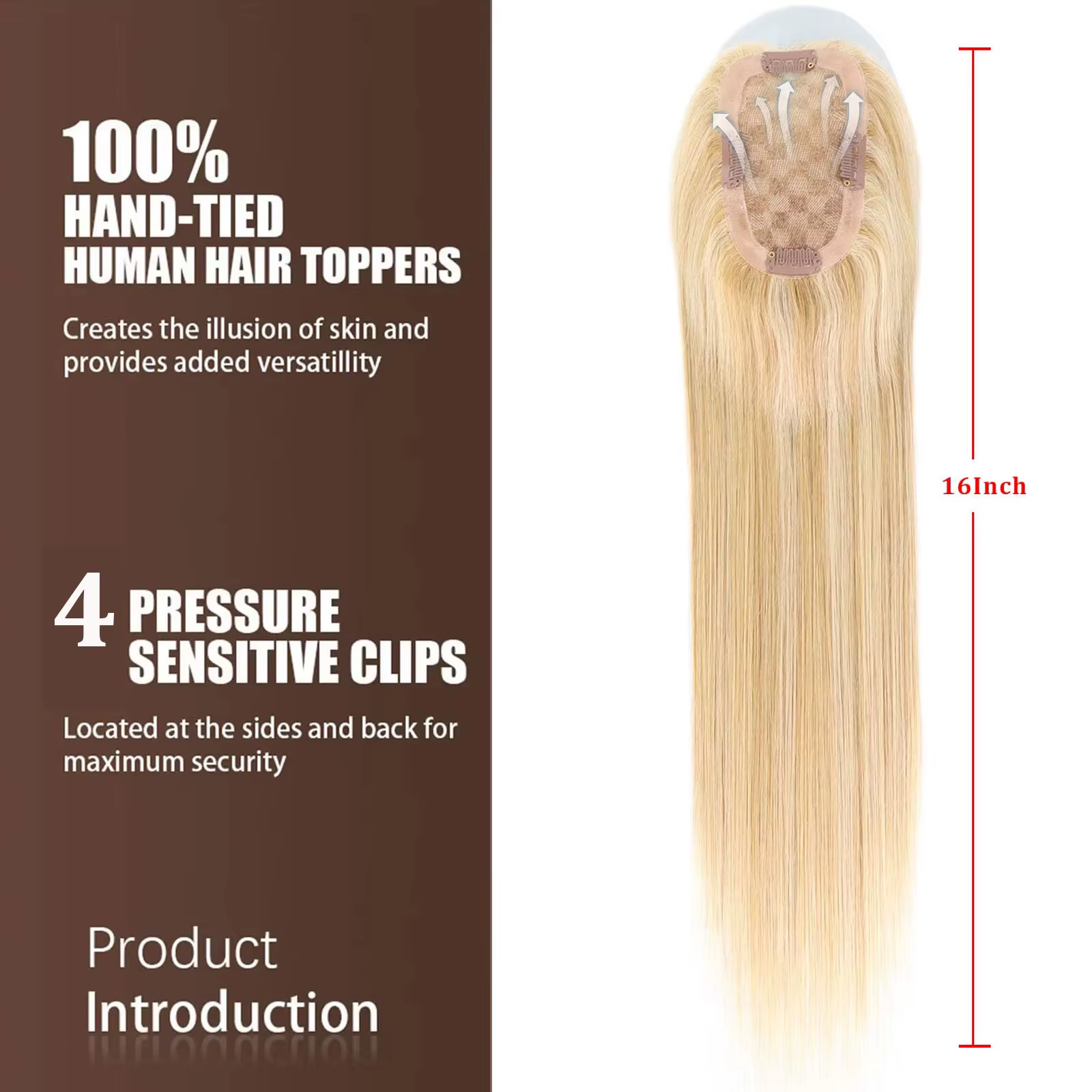 Extensions capillaires humaines blondes ombrées de 16 pouces pour femmes, avec racines foncées et mèches, postiches lisses à clipser pour femme