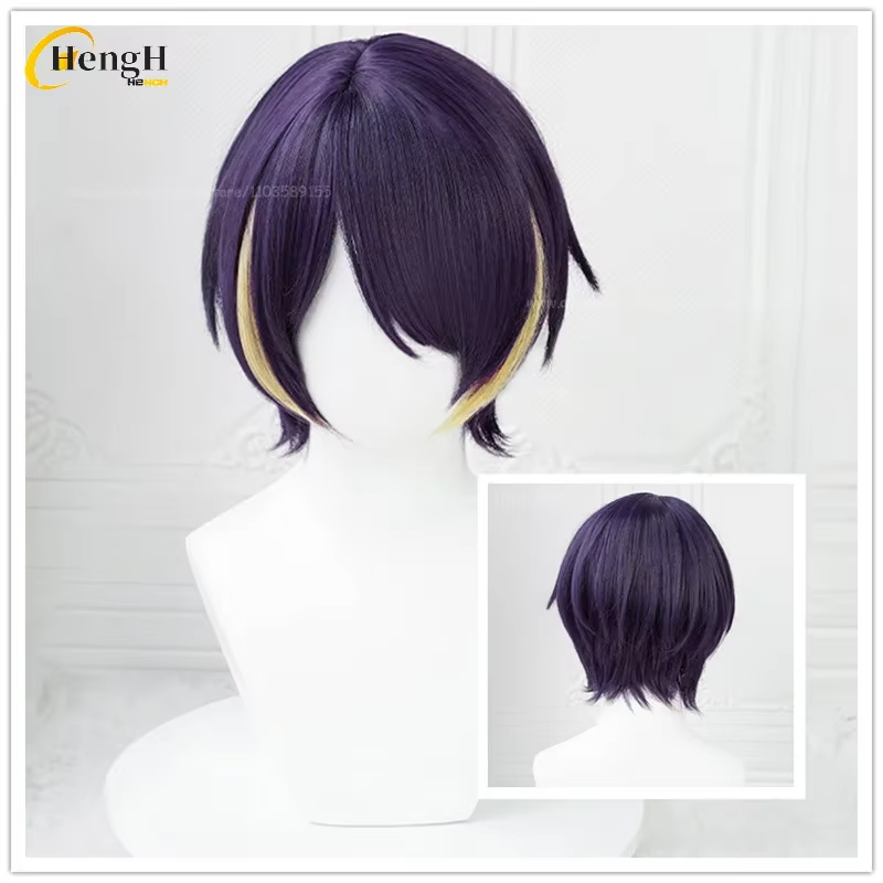 En Stock synthétique Anime ES Shinobu Sengoku Cosplay perruque unisexe courte 30 cm violet reflets
