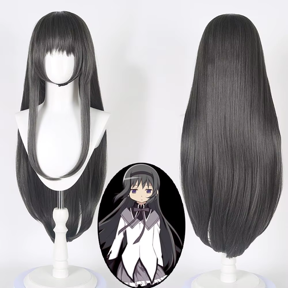 Akemi Homura Cosplay perruque noir cheveux longs raides Anime Puella Magi Madoka Magica