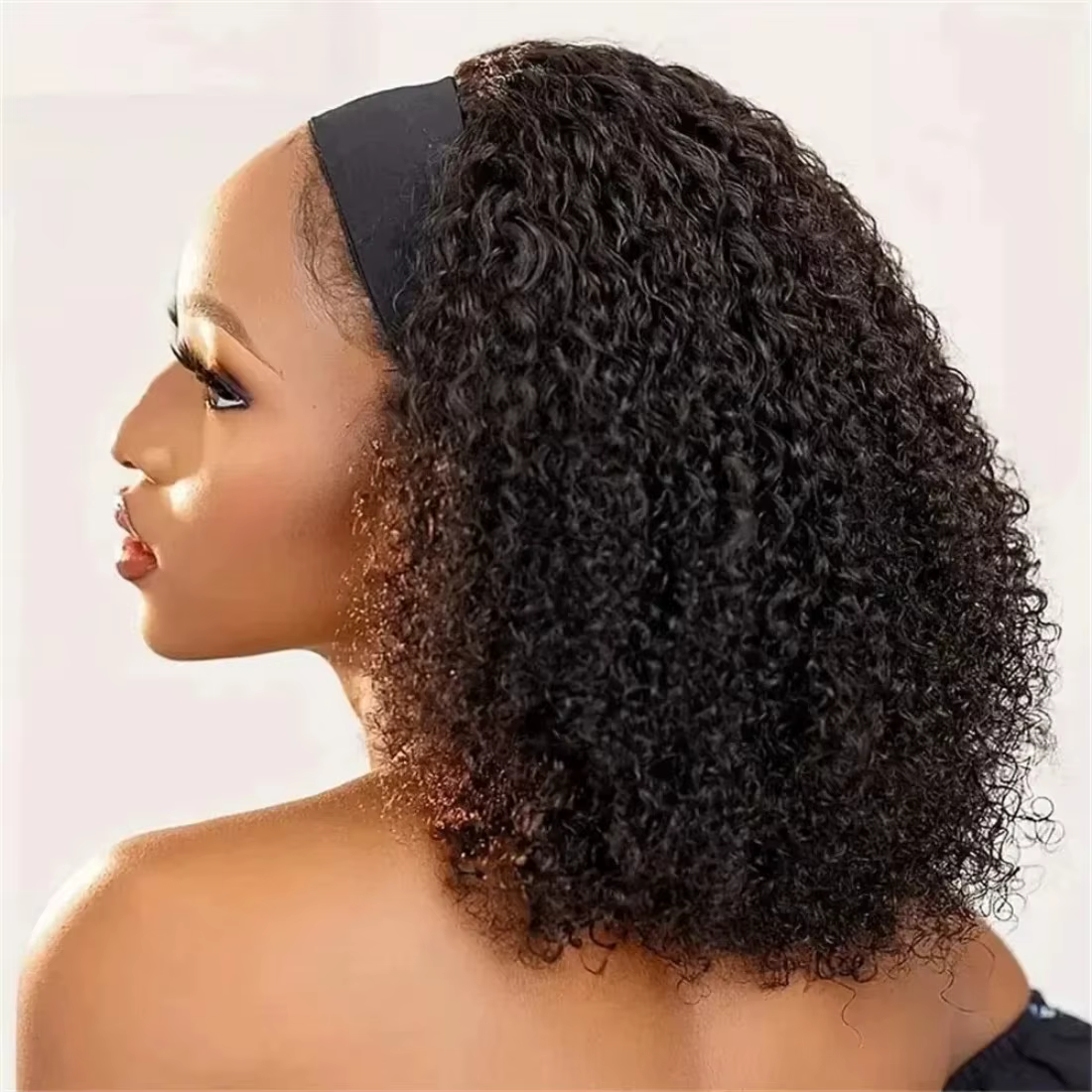 Perruque Courte Bob Frisée Kinky avec Bandeau