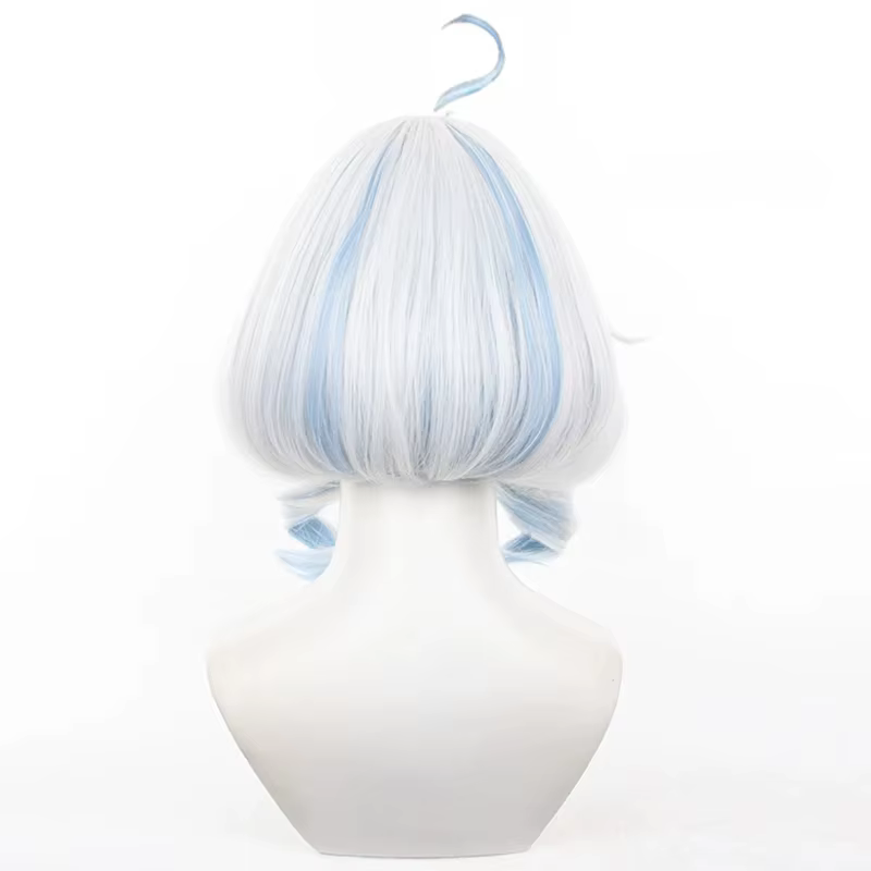 Perruque Cosplay Synthétique Courte Focalors pour Femme, Genshin Impact Furina, Deux Poignées, Coiffures Amovibles, ixd'Halloween
