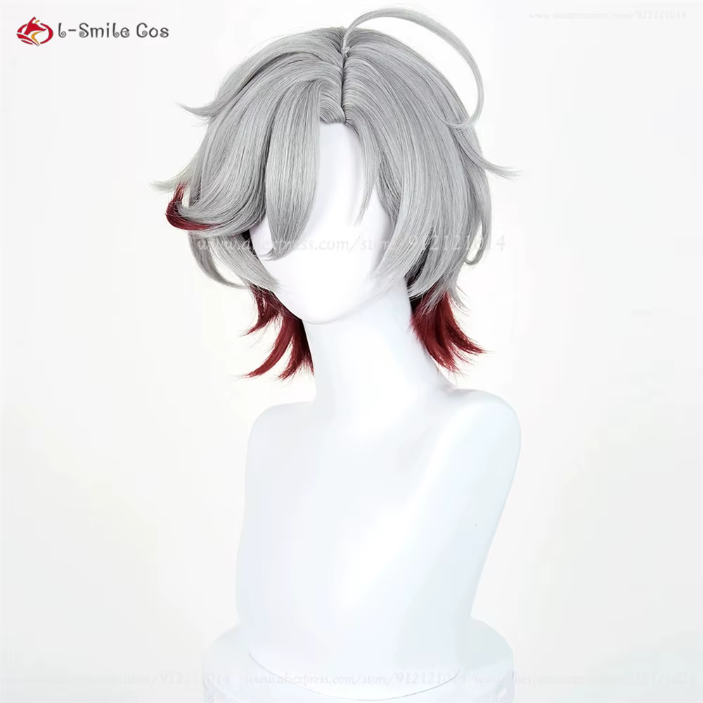 Illuga Cosplay perruque 35 cm argent gris rouge perruques mixtes pour hommes