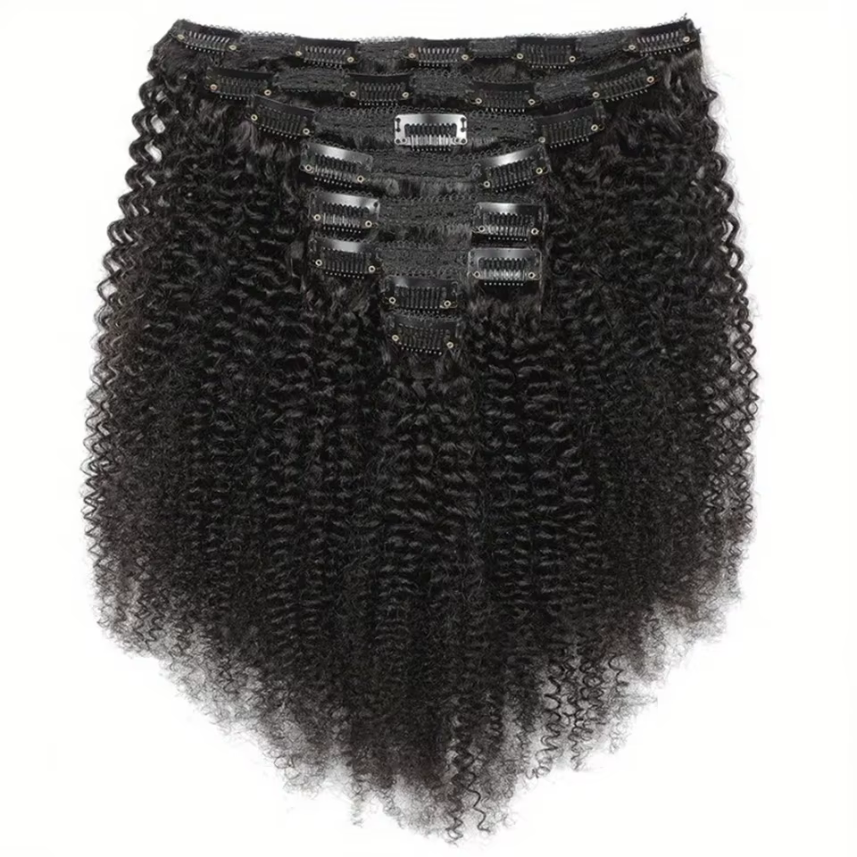 Extensions de cheveux bouclés crépus à clipser 3C 4A Afro Kinky Curly Clip-Ins