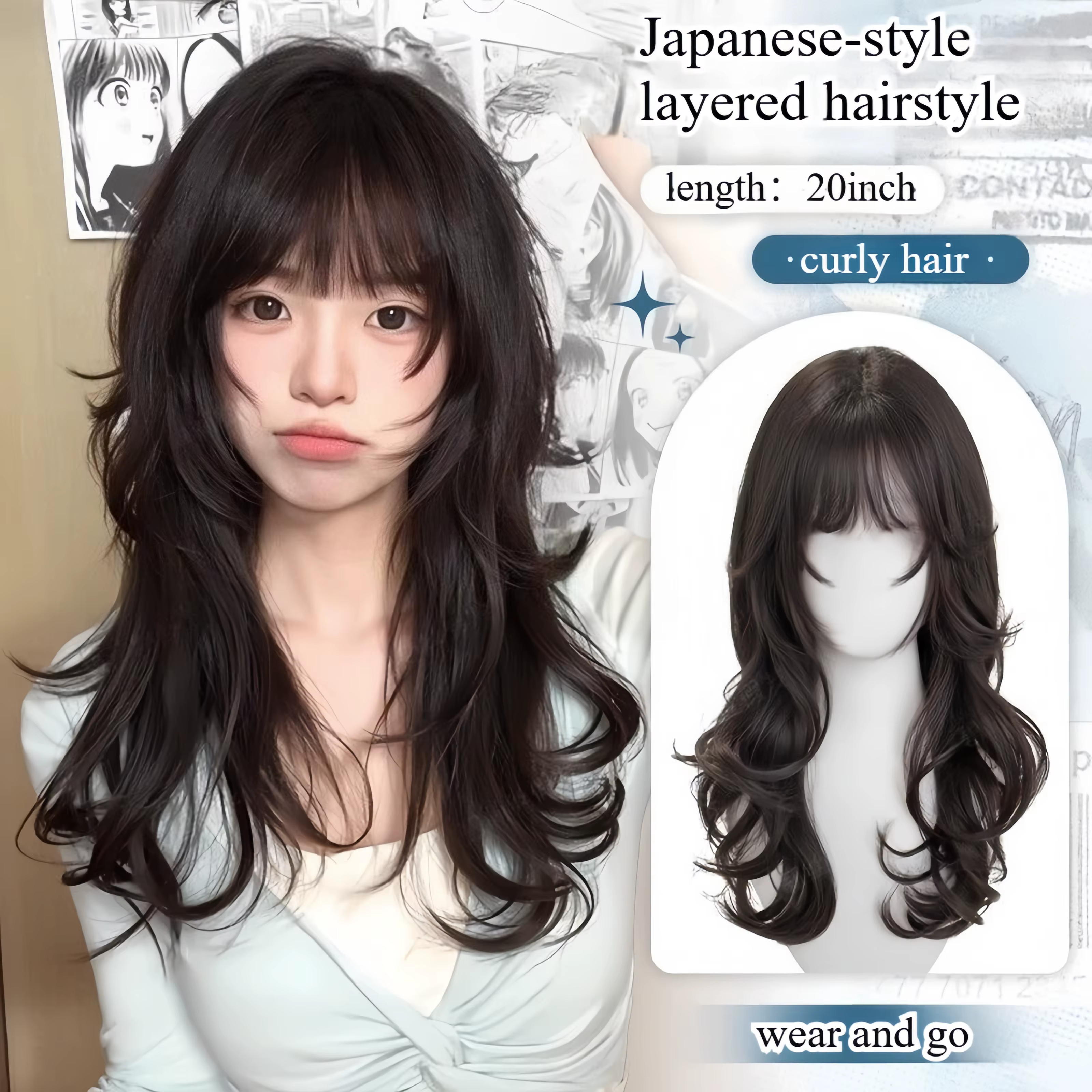 Perruque de Cosplay avec frange