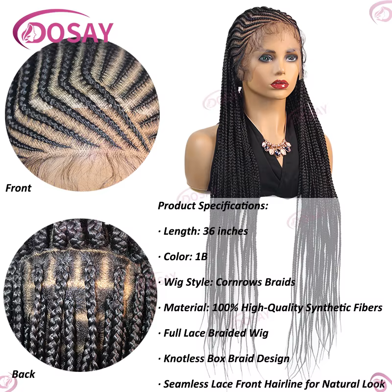 36 "Tresse Cornrow Cheveux Perruque Synthétique Tressée Perruques Pour Femmes Pleine Dentelle