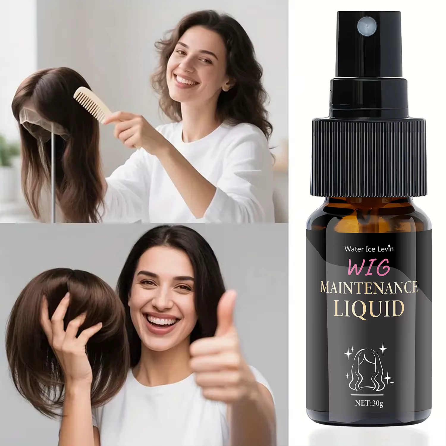 Spray démêlant pour perruque sans rinçage Water Ice Levin – Entretien et lissage instantanés pour perruques sans