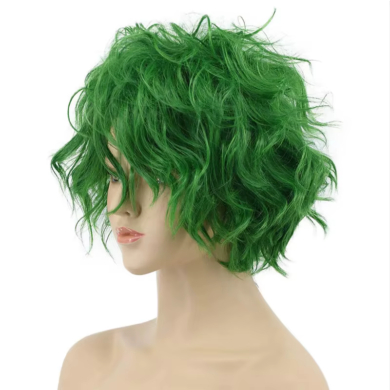 HAIRJOY Perruque synthétique courte bouclée verte pour femmes et hommes