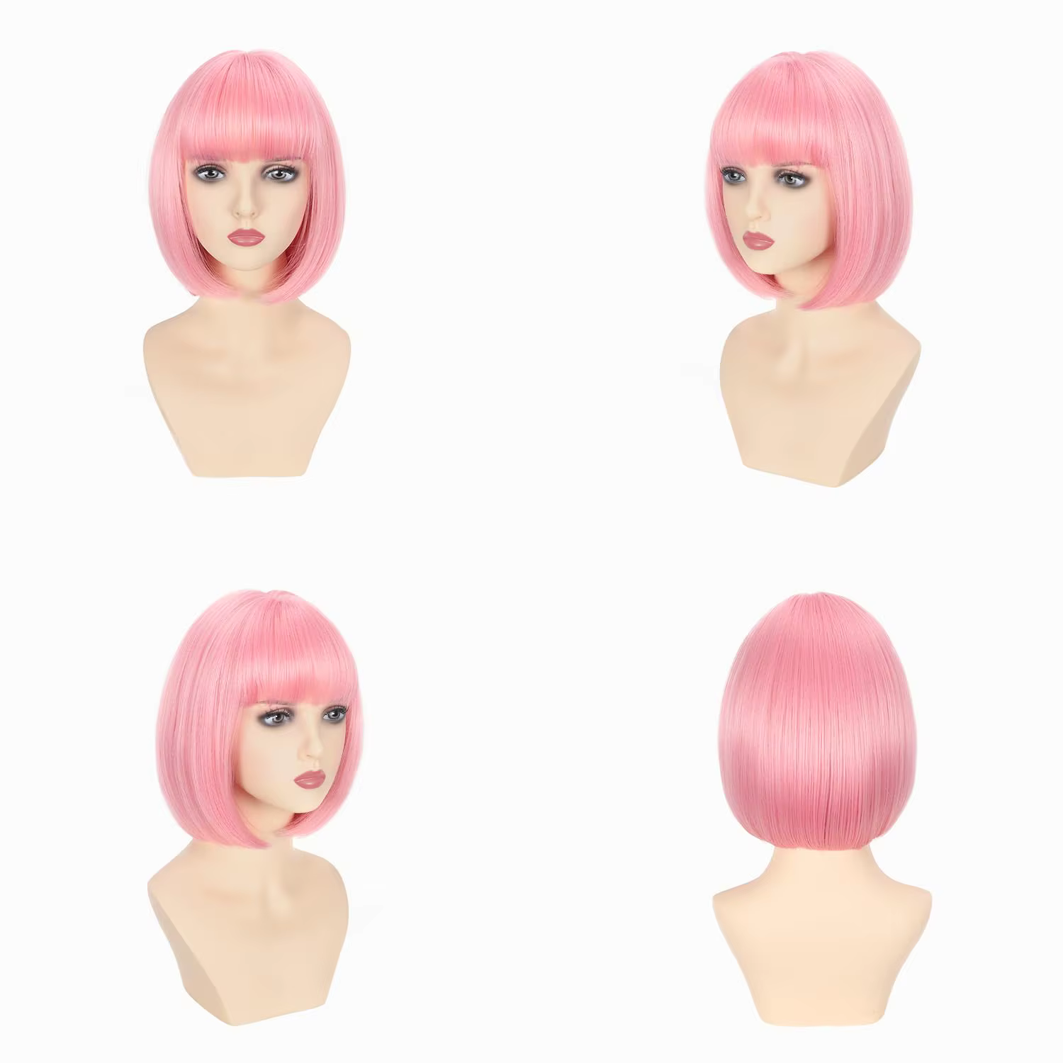 Perruque synthétique rose style bob pour Halloween