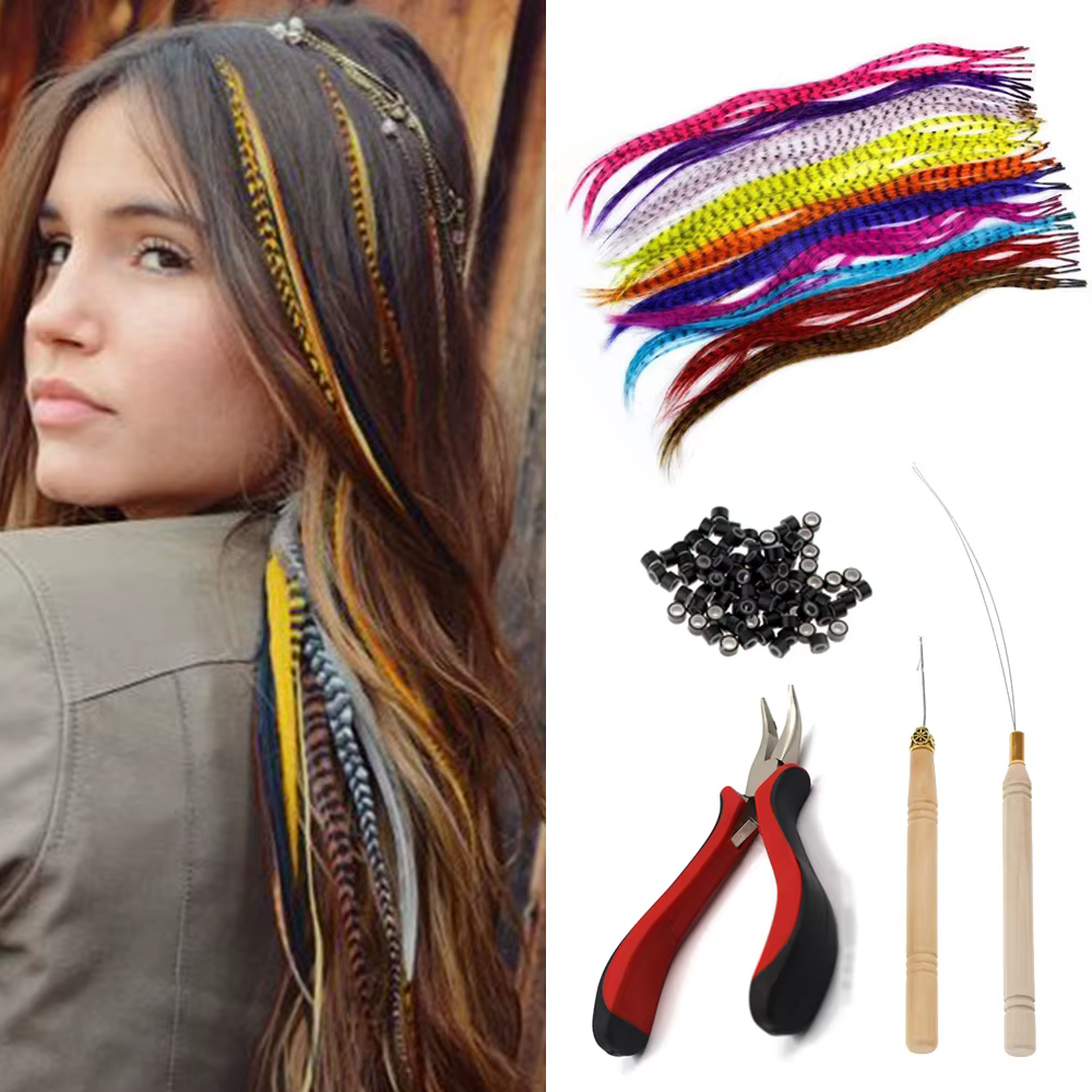 Extensions de cheveux en plumes synthétiques 16 pouces 50 brins/paquet