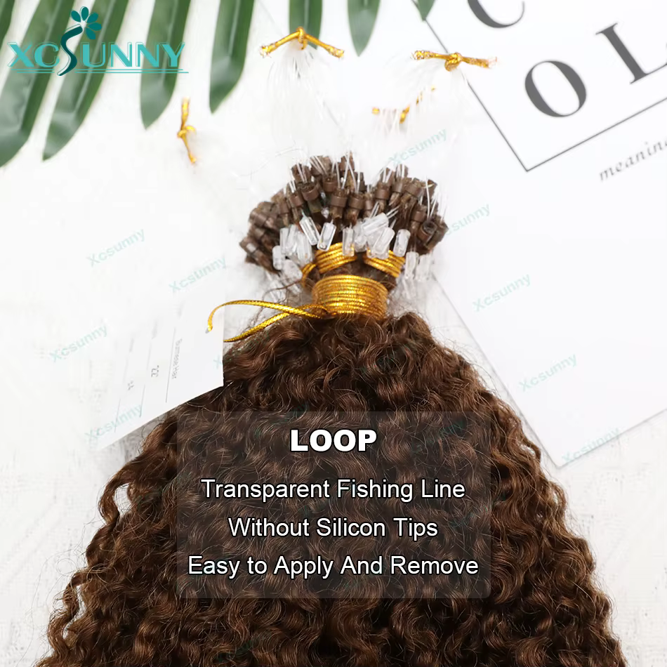 Microlink Extensions de cheveux crépus bouclés couleur 4 Micro anneau boucle