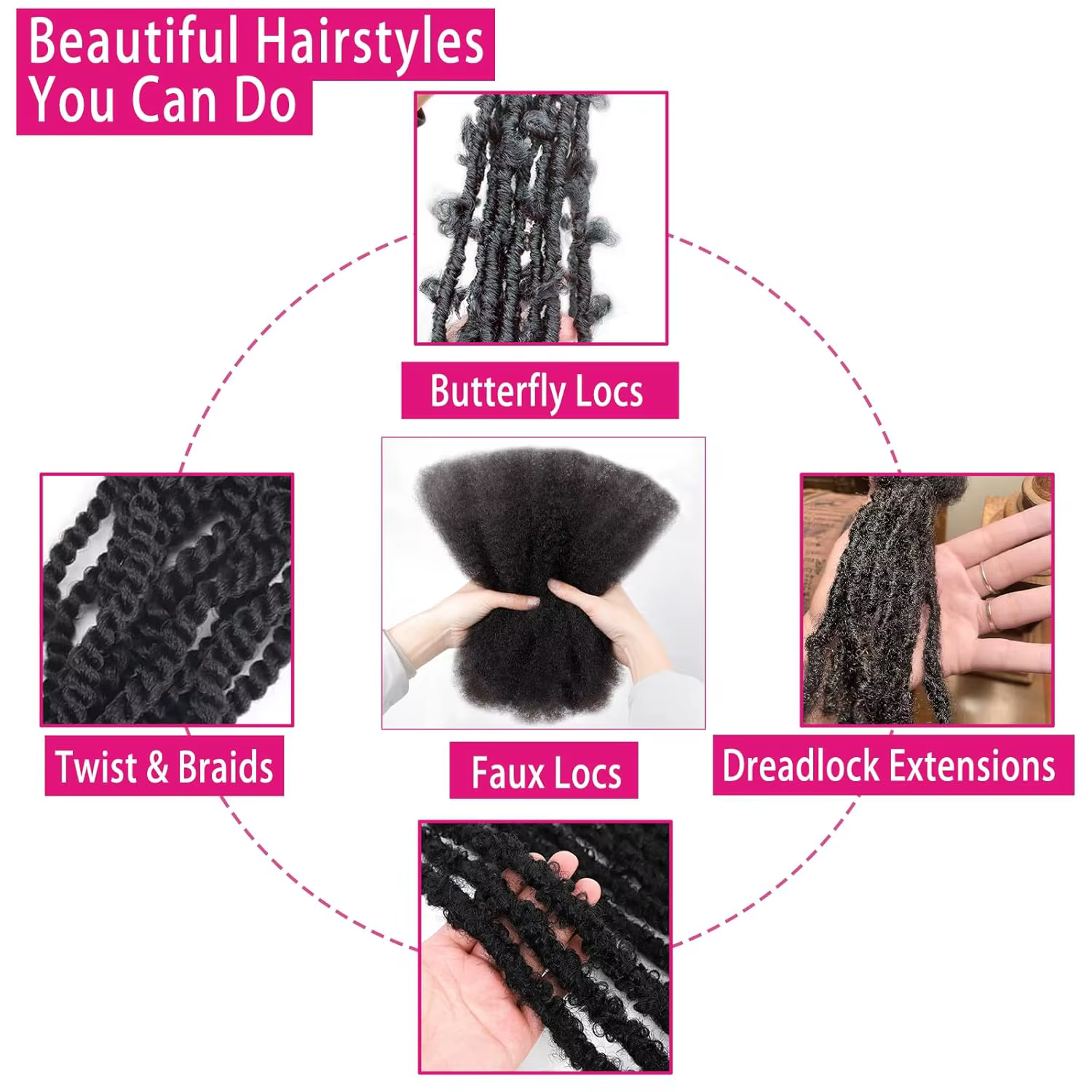 Cheveux synthétiques bouclés afro crépus pour tresses/extensions de locs permanentes