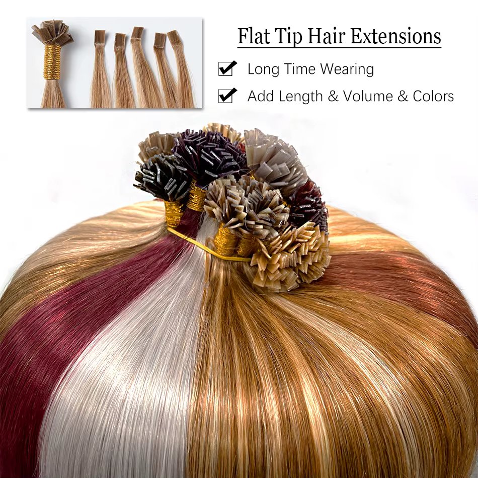 Extensions de cheveux droites à pointe plate Remy 100%