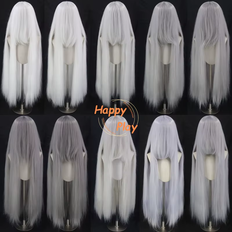 Qualité synthétique Volume épais 500g 39 "100 cm perruque de Cosplay Anime droite avec Bang blanc gris argent Palette de couleurs perruques de base