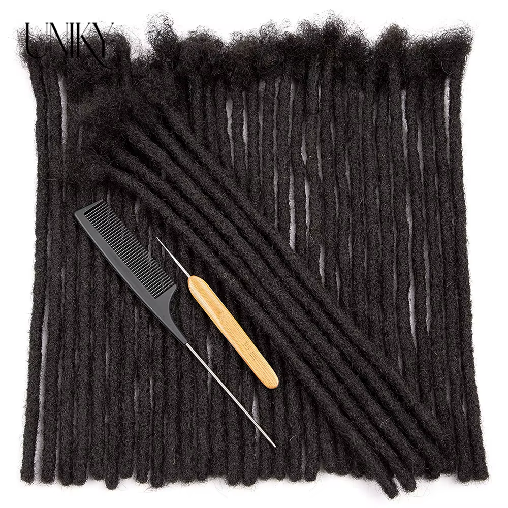 60 brins Extensions de Dreadlock pour hommes/femmes Afro crépus droites 100% cheveux humains à la main Loc
