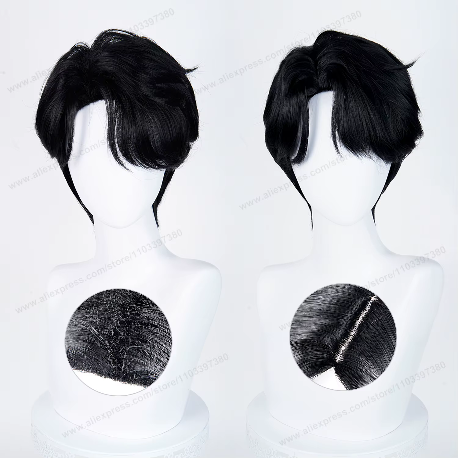 Saja Boys Jinu Cosplay perruque synthétique 28 cm court noir hommes cheveux Anime résistant à la chaleur perruques