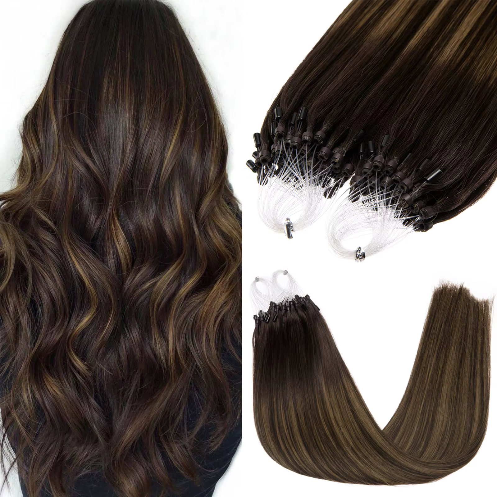 Extensions d'anneaux à micro-boucles de cheveux 100% humains