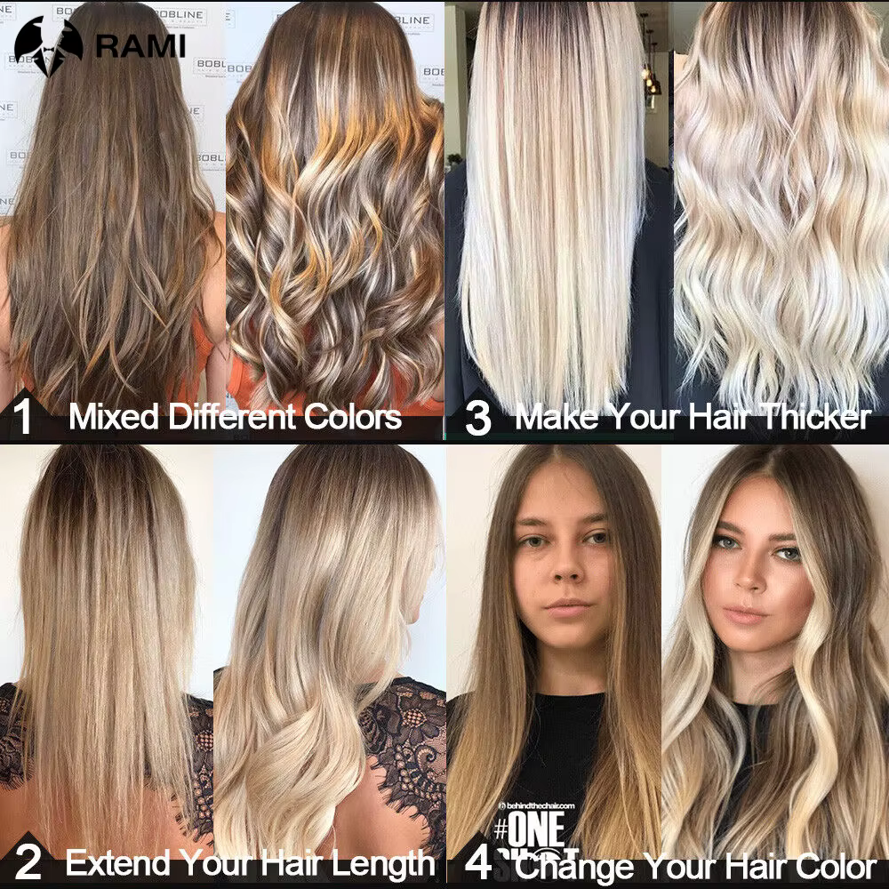 Extension de cheveux humains pour femmes 7 pièces pince en trame