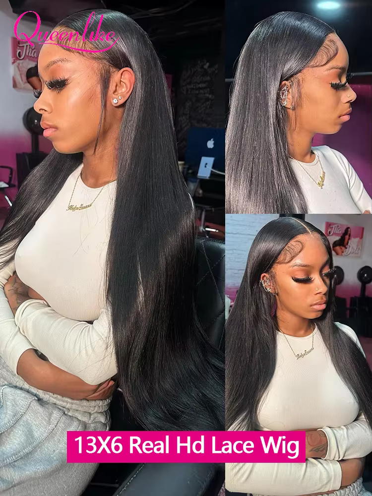 Dinner Enlike-Perruque Brésilienne Naturelle en Cheveux Lisses pour Femme