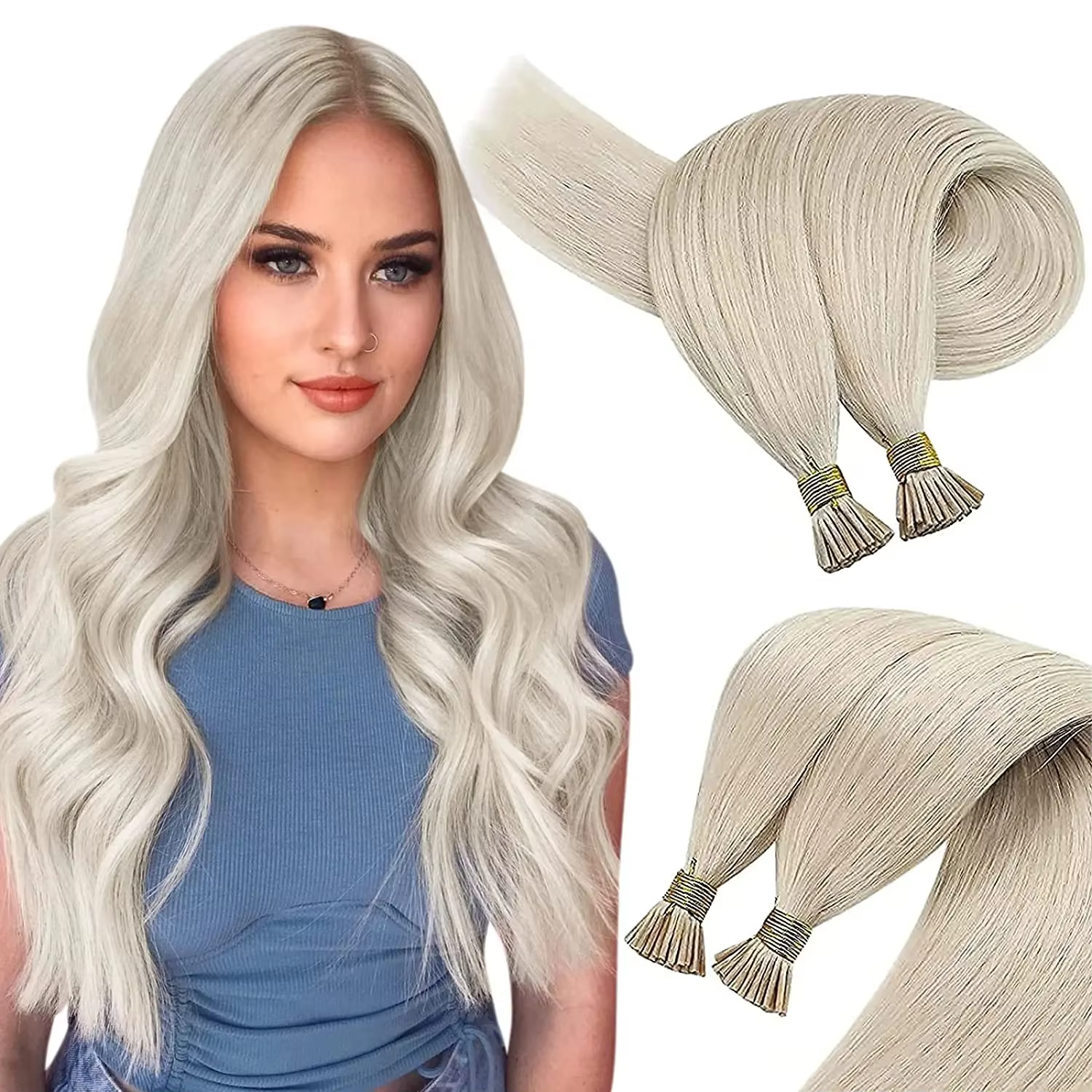 VeSunny-Extensions de Cheveux Naturels Lisses Blonds I-Tip