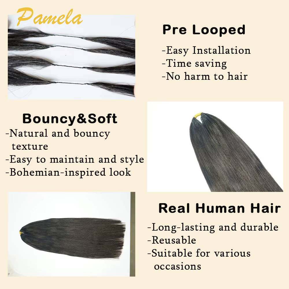 Extensions de cheveux humains au Crochet pré-séparés sans nœuds