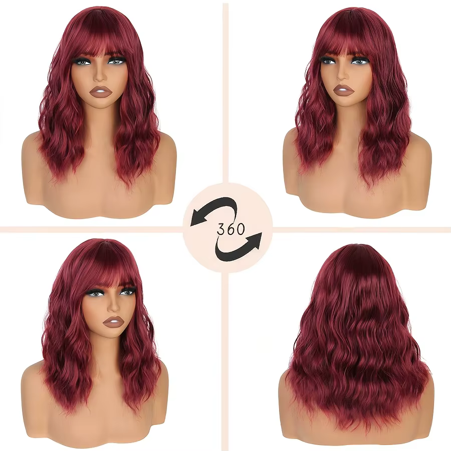Perruque synthétique rouge bordeaux pour femme