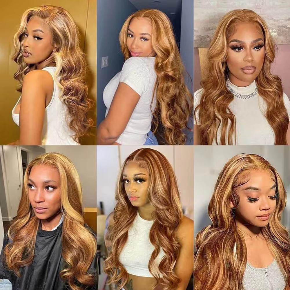 200% Balayage Blonde mettre en évidence 13x6 dentelle avant perruque vague de corps