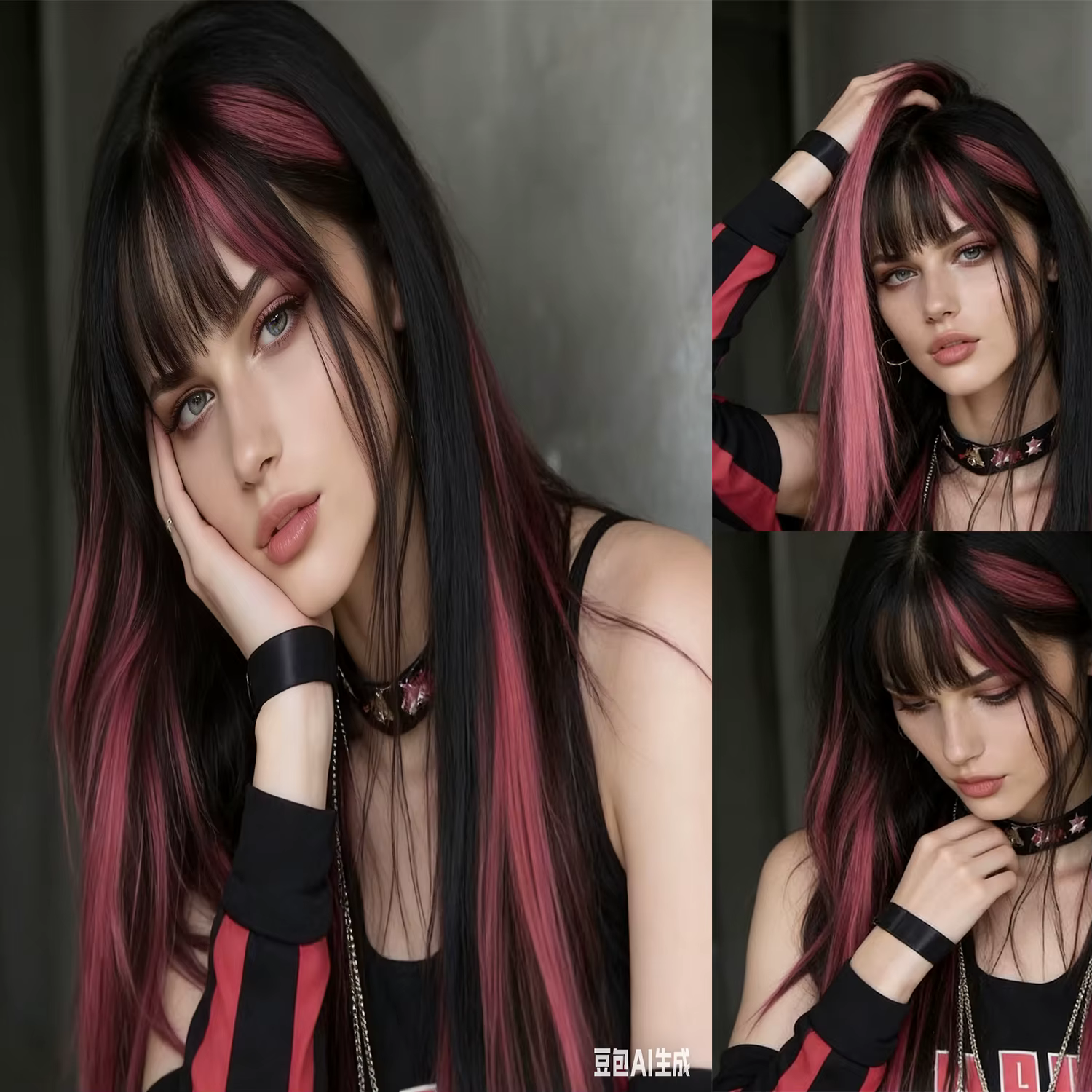 Extensions de cheveux synthétiques noires à clipser